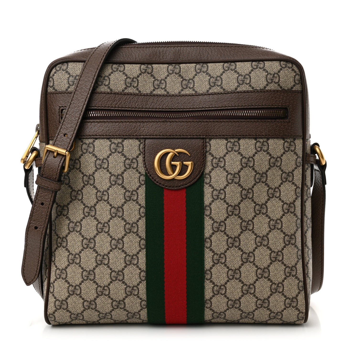 GG Supreme Monogram Web Medium Ophidia Messenger Bag Brown