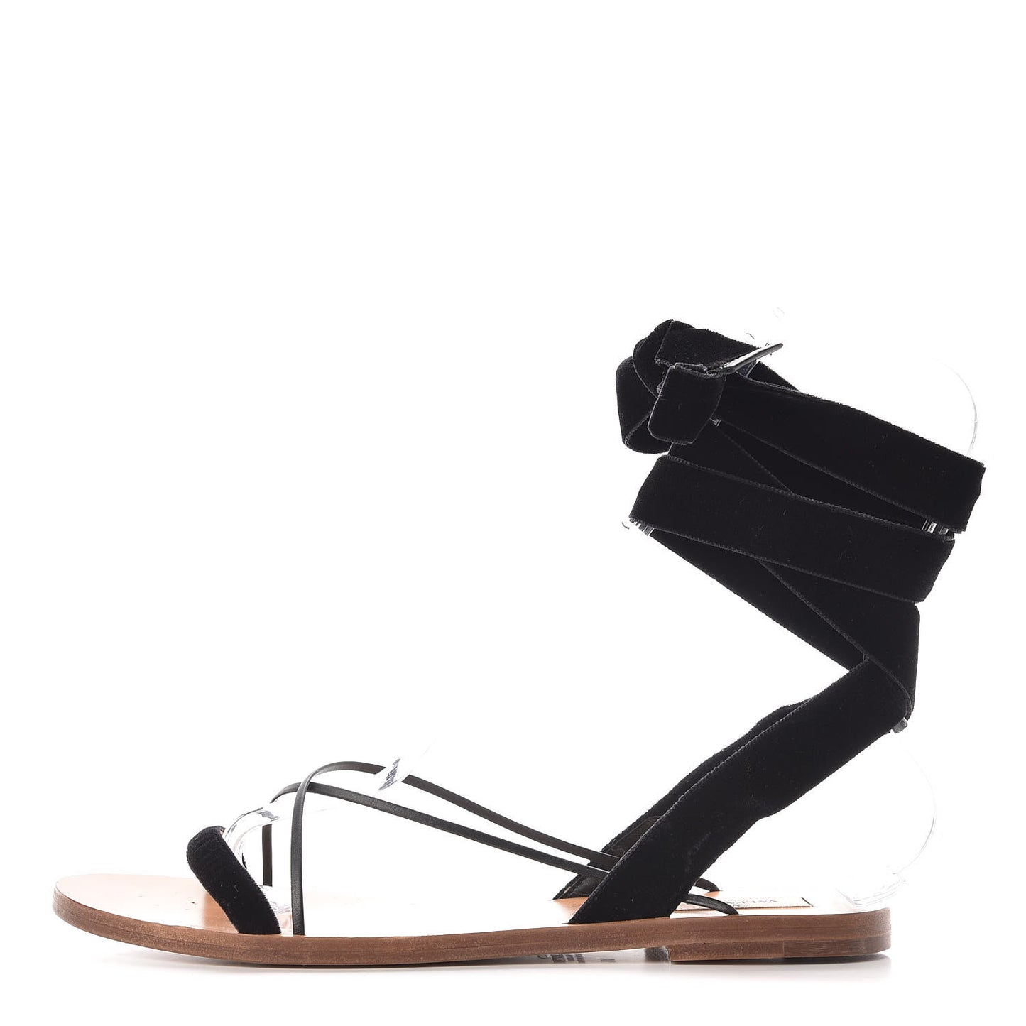 Velvet Lace Up Flat Sandals 39 Black