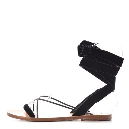 Valentino Garavani Velvet Lace Up Flat Sandals 39 Black 1 of 11