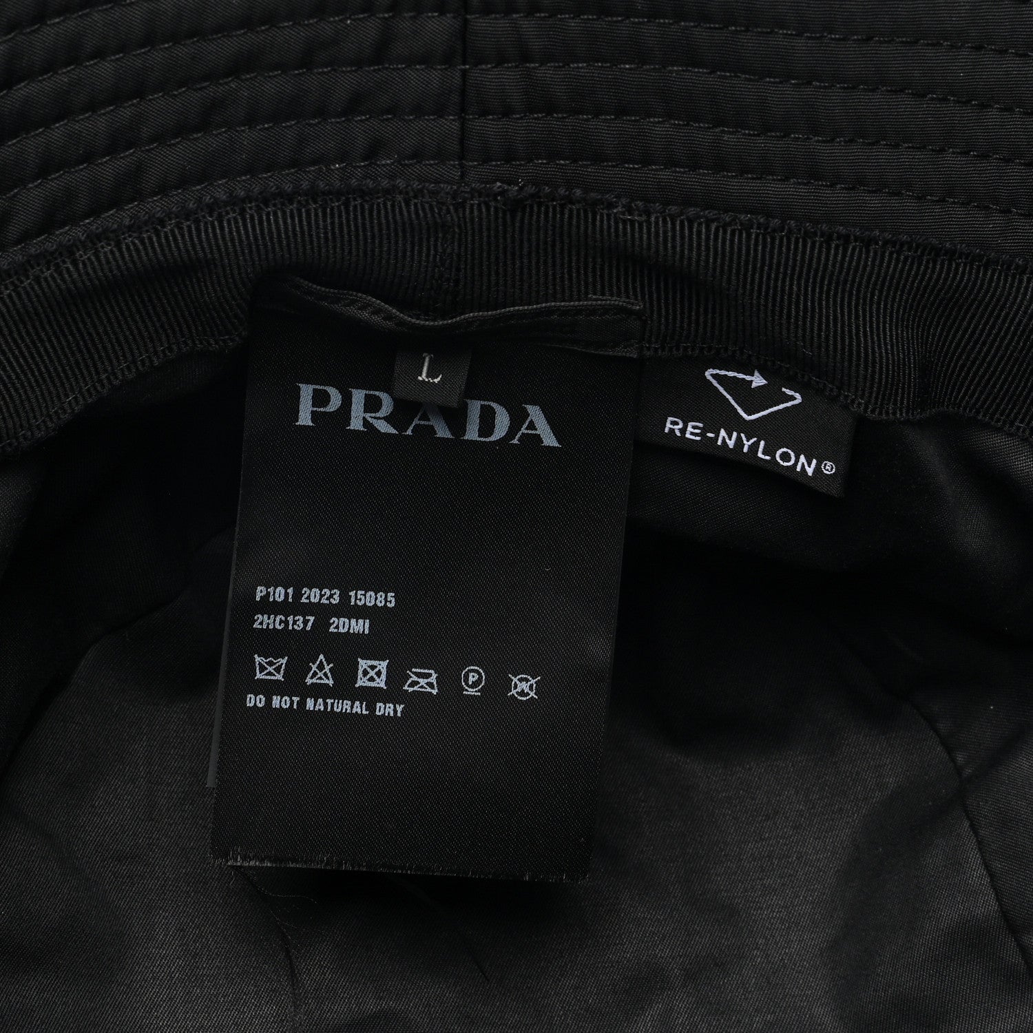 Prada Re-Nylon Metal Triangle Logo Mens Bucket Hat L Black 8 of 8