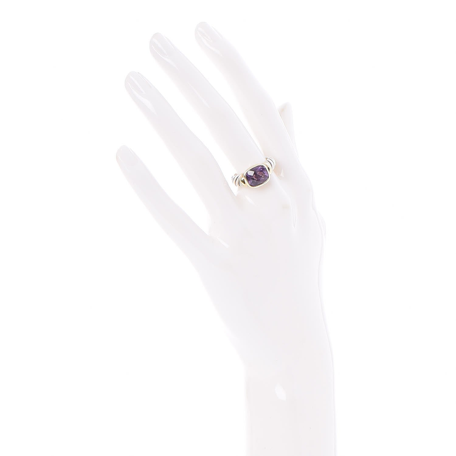 David Yurman Sterling Silver 14K Yellow Gold Amethyst 10mm Noblesse Ring 52 6 2 of 6