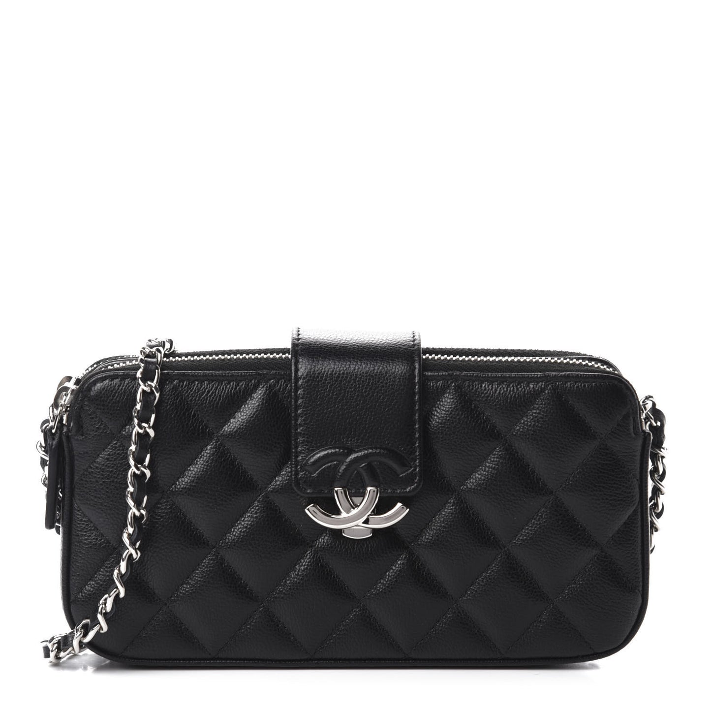 Grained Calfskin Quilted CC Box Clutch With Chain Black