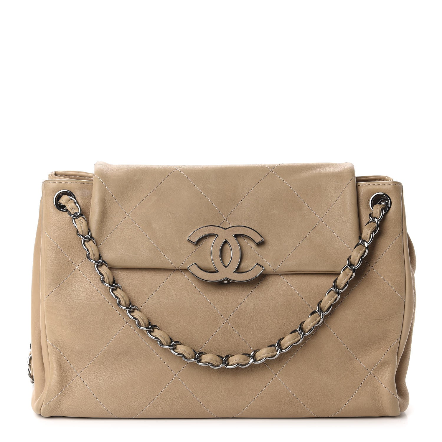 Chanel Washed Calfskin Quilted Large Hamptons Flap Bag Dark Beige 1 of 11