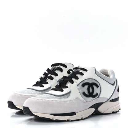 Chanel Mesh Suede Calfskin Womens CC Sneakers 40 White Silver Light Grey 3 of 8