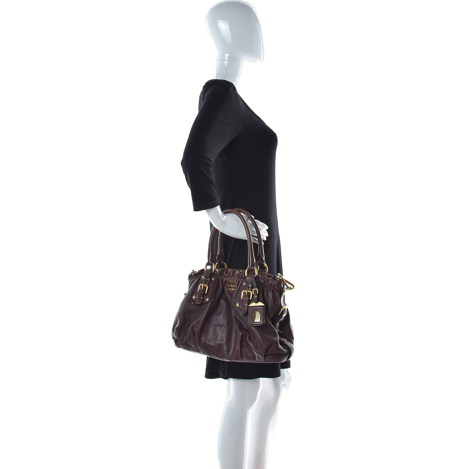 Prada Soft Calf Pleated Hobo Nocciolo 3 of 11