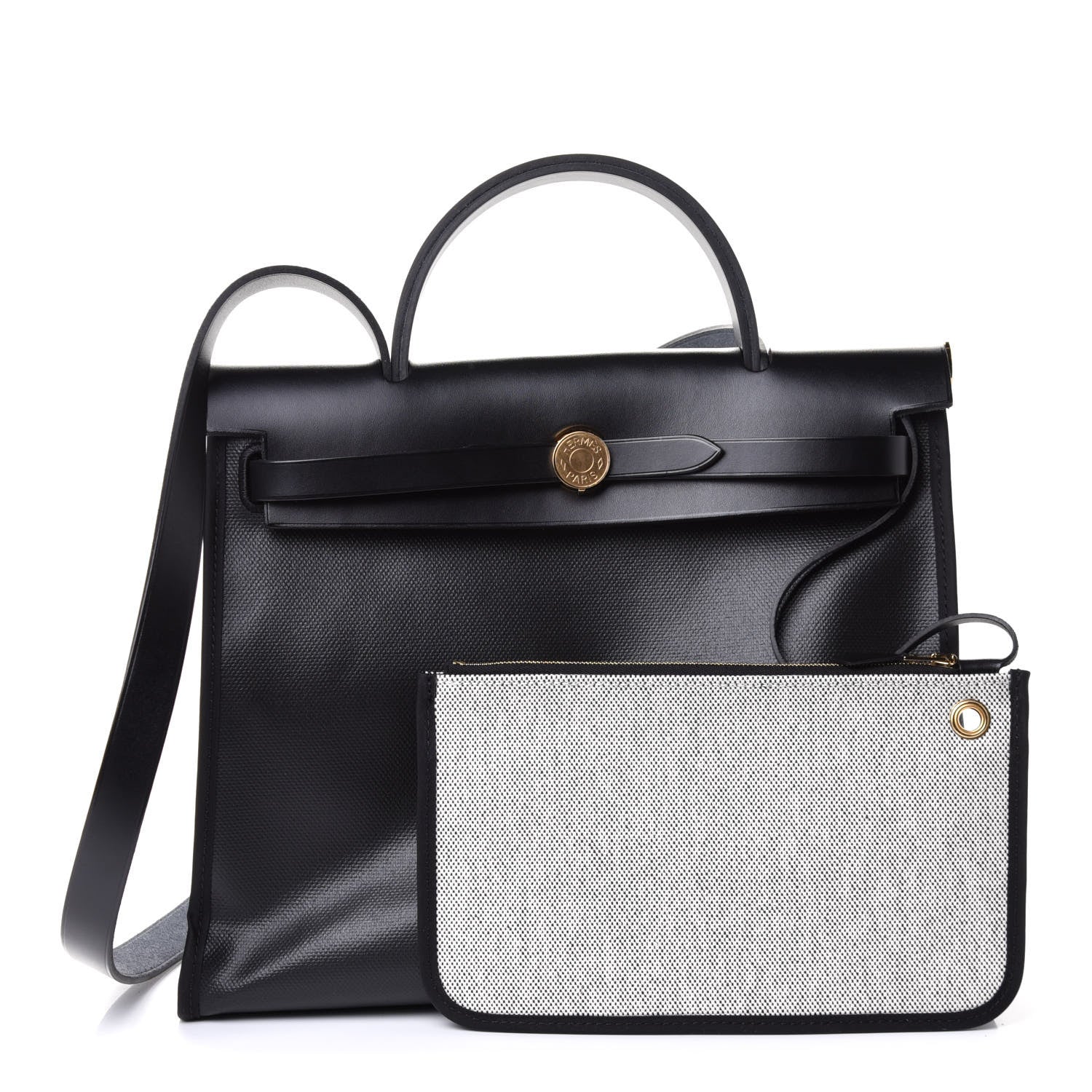 Hermes Toile H Berline Vache Hunter Herbag Zip PM 31 Black Ecru 1 of 7