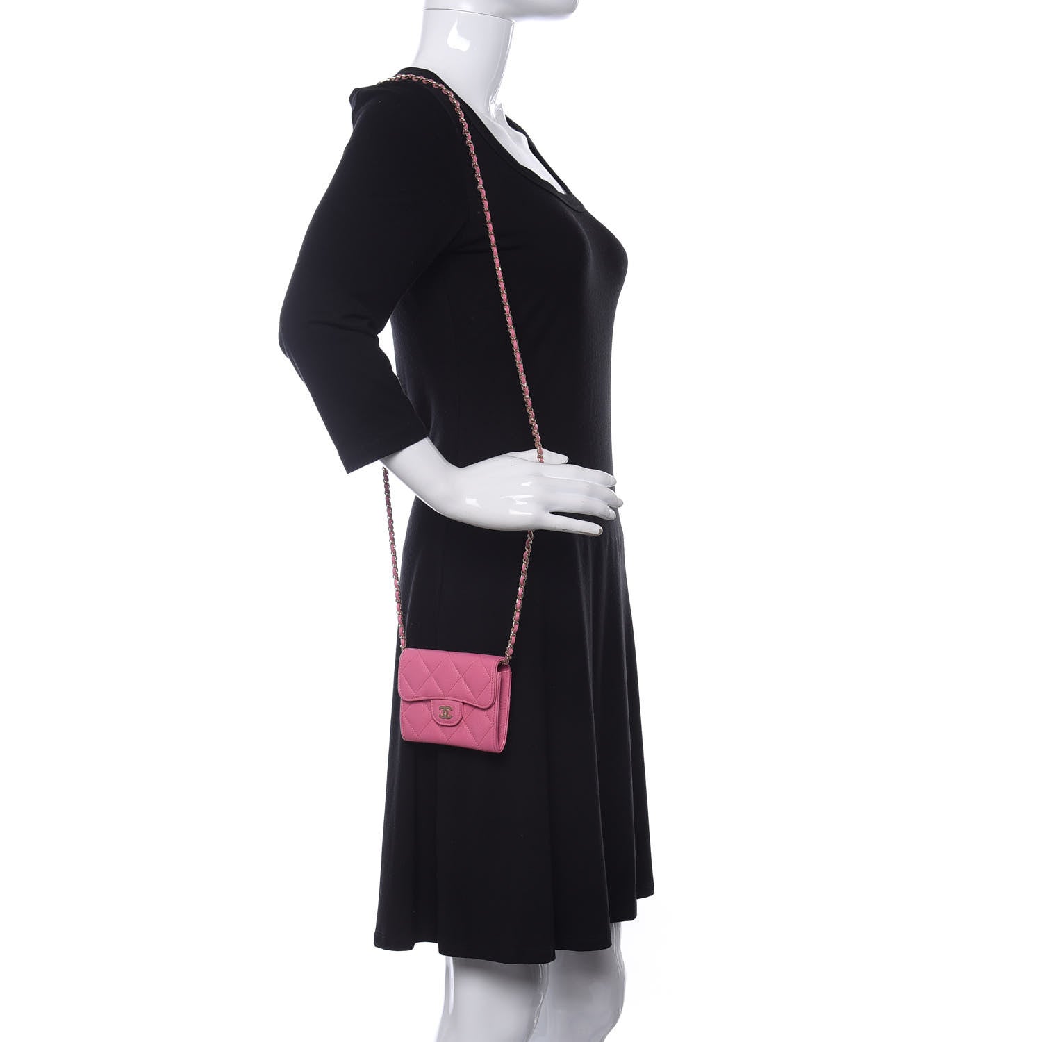 Chanel Caviar Quilted Flap Card Holder On Chain Pink 2 of 11
