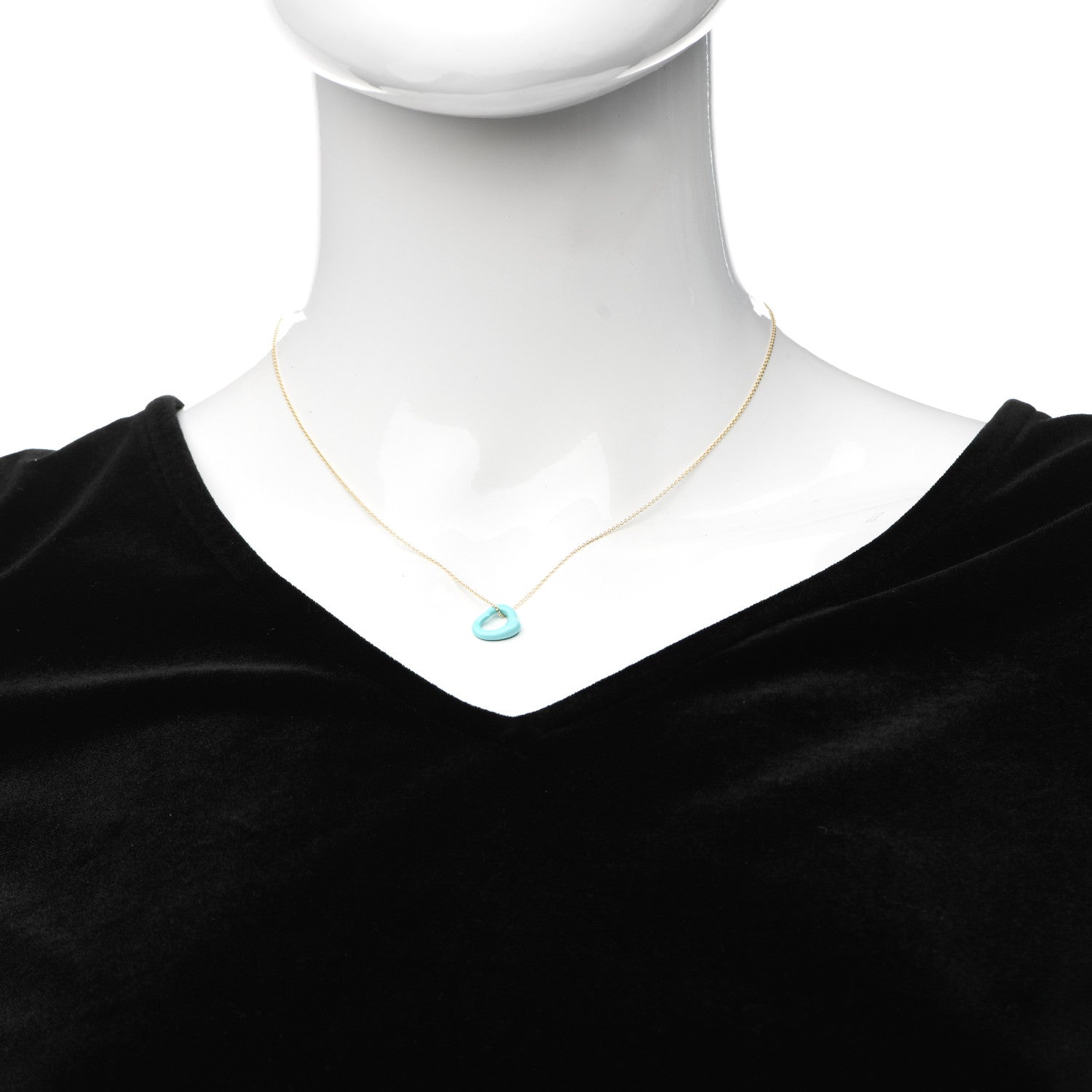 Tiffany 18K Yellow Gold Turquoise Elsa Peretti Open Heart Pendant Necklace 2 of 7