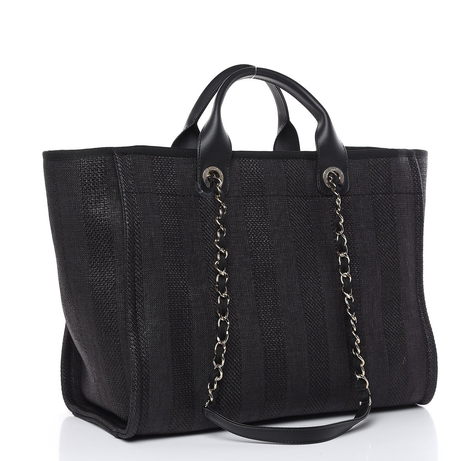 Chanel Straw Raffia Calfskin Striped Large Deauville Tote Black 3 of 10