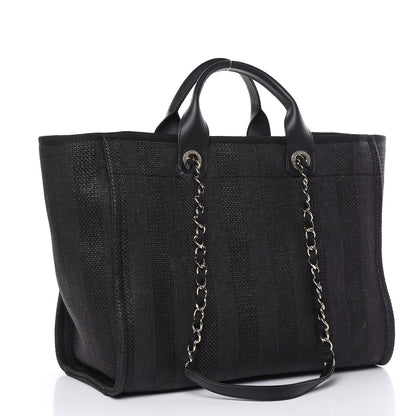 Chanel Straw Raffia Calfskin Striped Large Deauville Tote Black 3 of 10