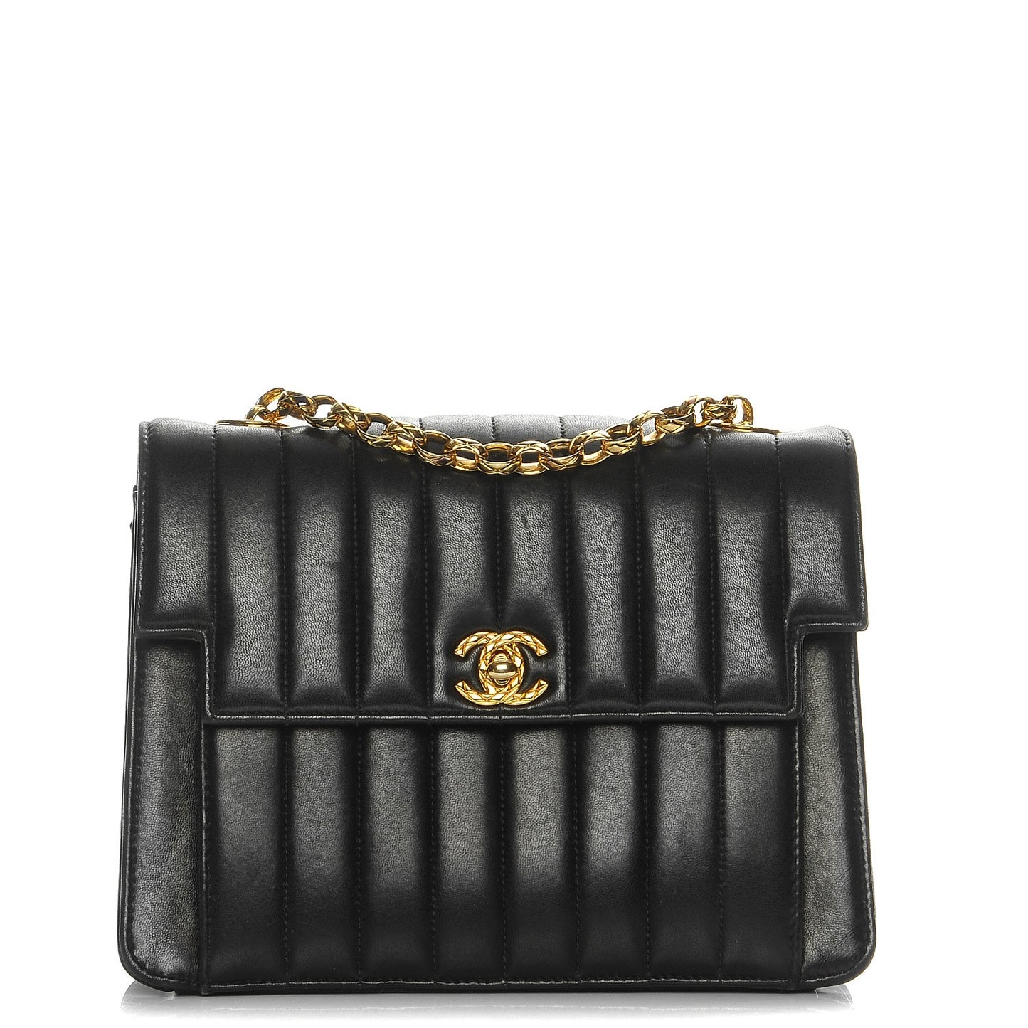 Lambskin Vertical Quilt Small Square Flap Black
