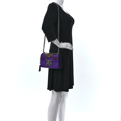 Gucci Calfskin Embroidered Tiger Strawberry Small Padlock Shoulder Bag Purple 2 of 9