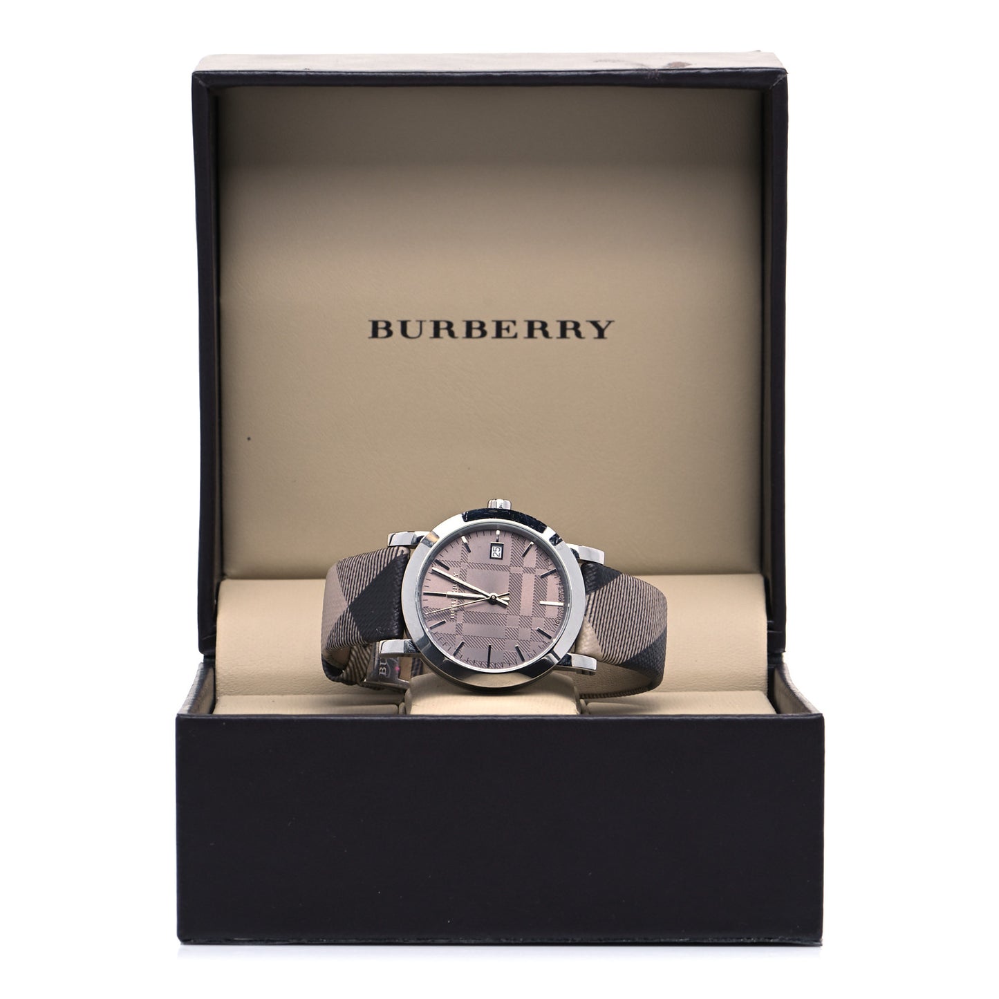 Stainless Steel Calfskin 38mm Heritage Nova Check Quartz Watch Brown BU1774