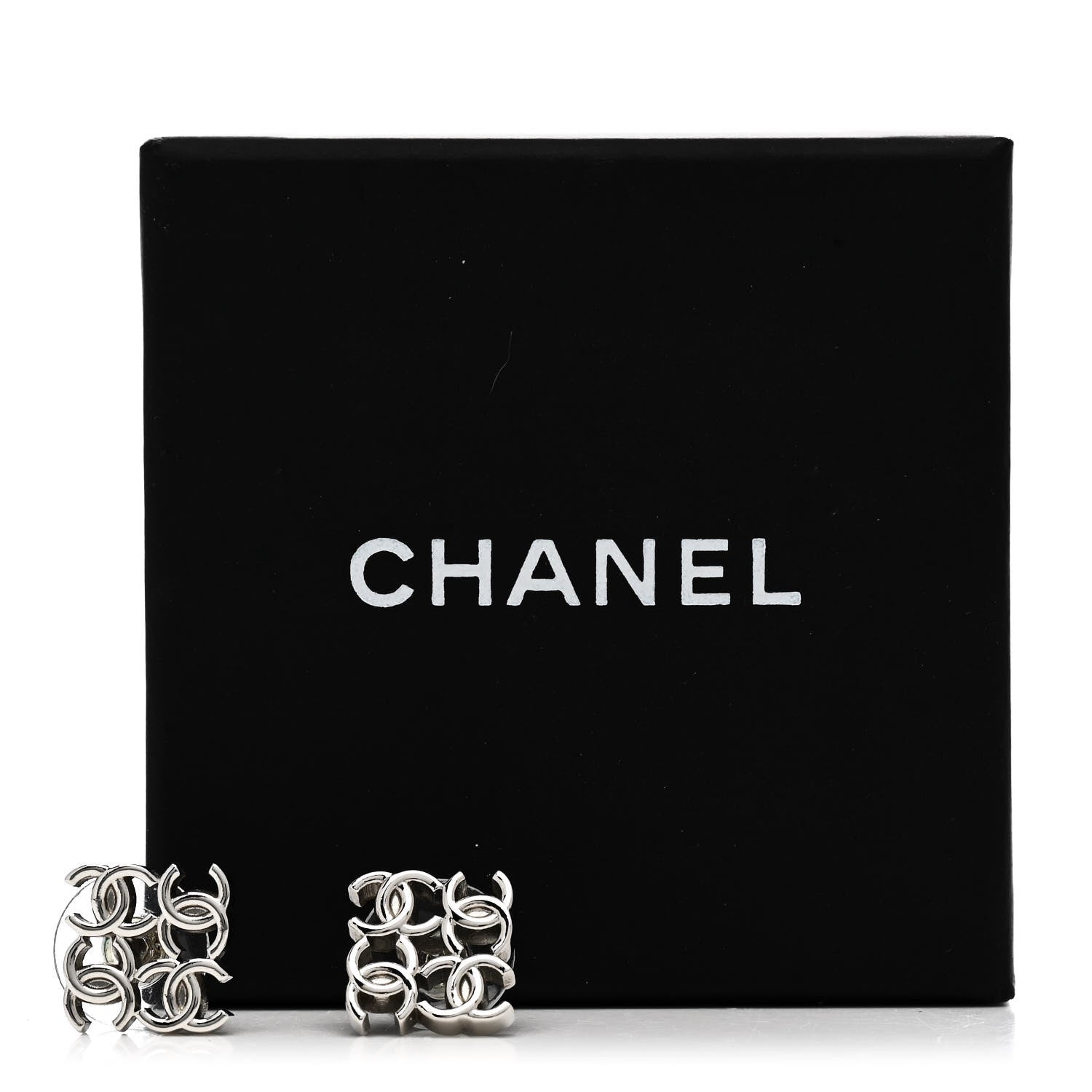 Chanel CC Logo Stud Earrings Silver 5 of 5