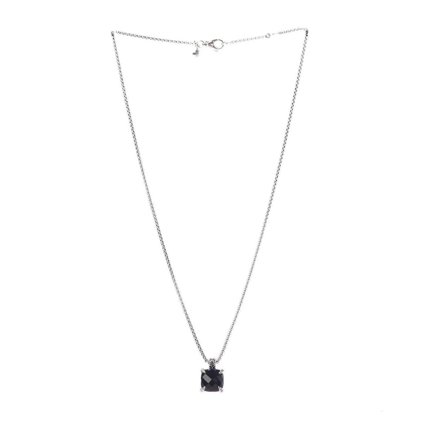 Sterling Silver Diamond Black Onyx 11mm Chatelaine Pendant Necklace