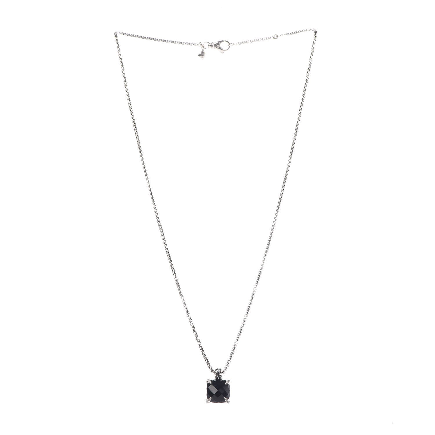 David Yurman Sterling Silver Diamond Black Onyx 11mm Chatelaine Pendant Necklace 3 of 6