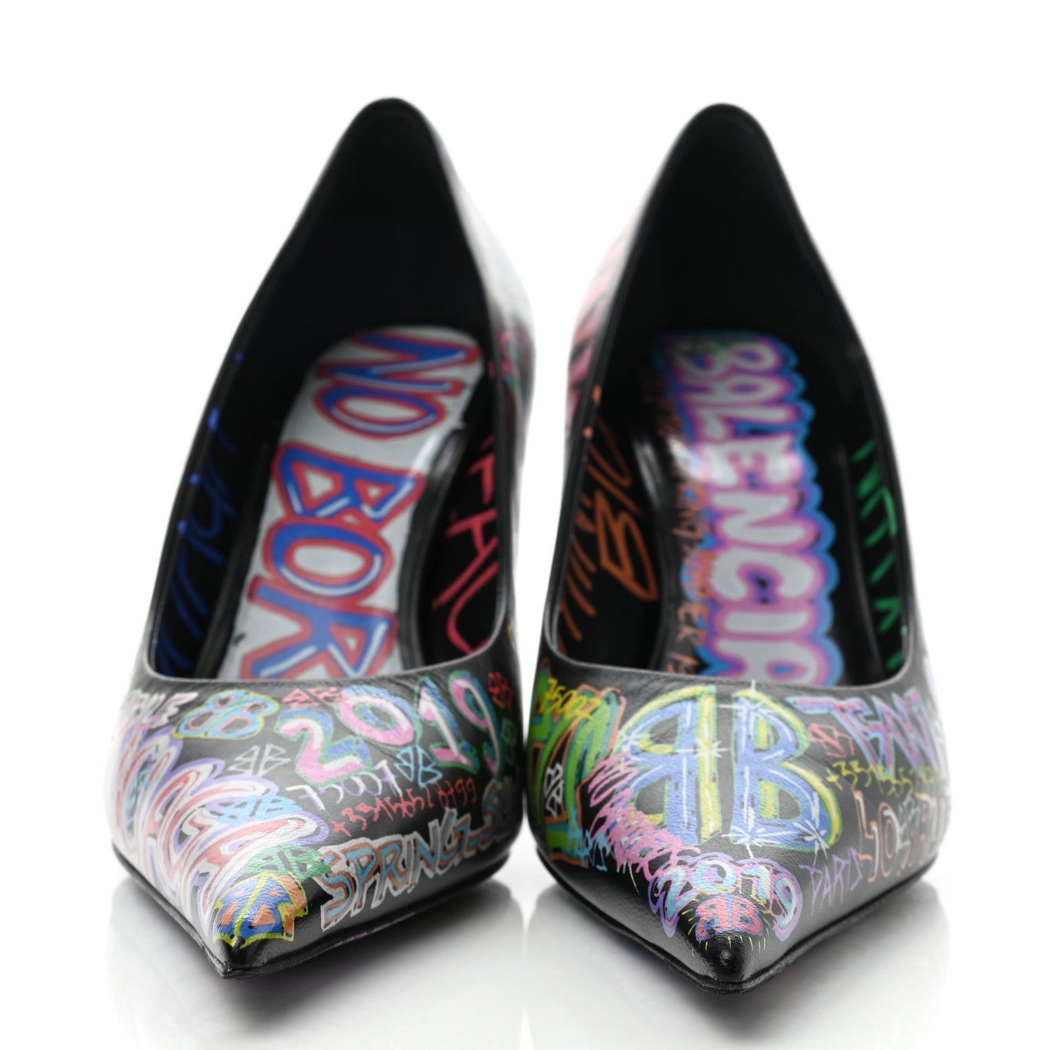 Balenciaga Chevre Classic Graffiti Knife Pointed 80mm Pumps 37 Black Multicolor 2 of 8