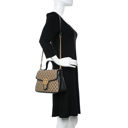 Gucci Monogram Azalea Calfskin Matelasse Diagonal Small GG Marmont Top Handle Shoulder Bag Beige Ebony Black 2 of 10