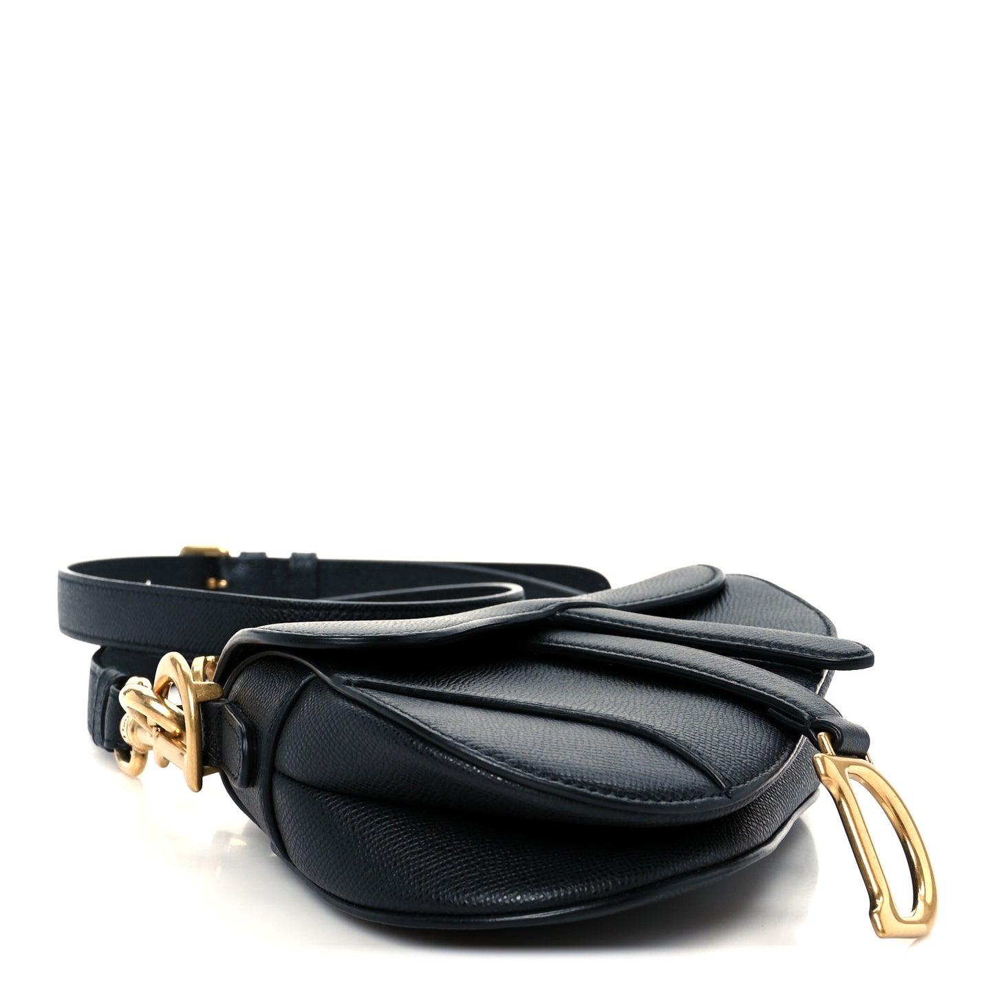 Grained Calfskin Mini Saddle Bag With Strap Black