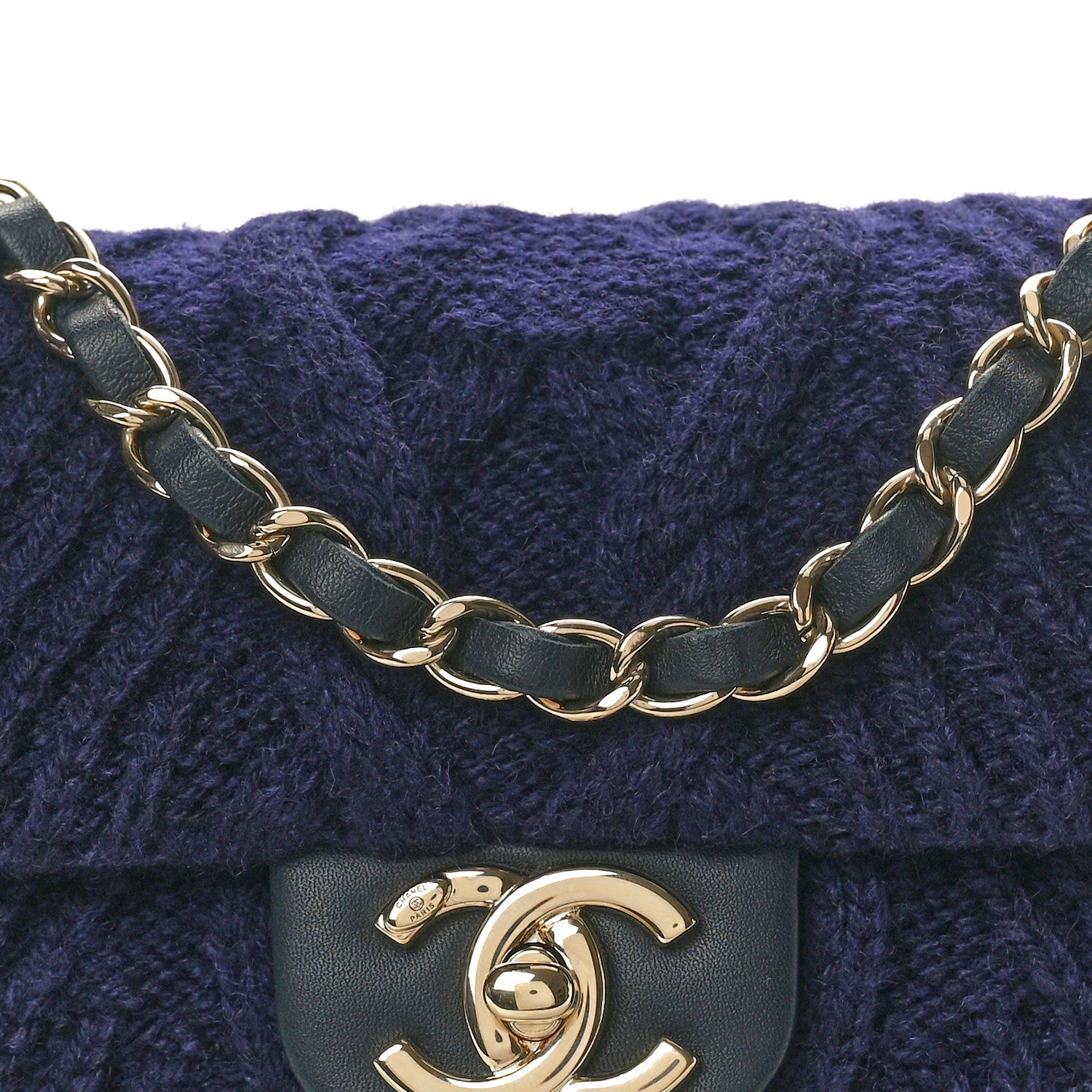 Chanel Cable Knit Mini Paris-Hamburg Flap Navy Blue 8 of 10