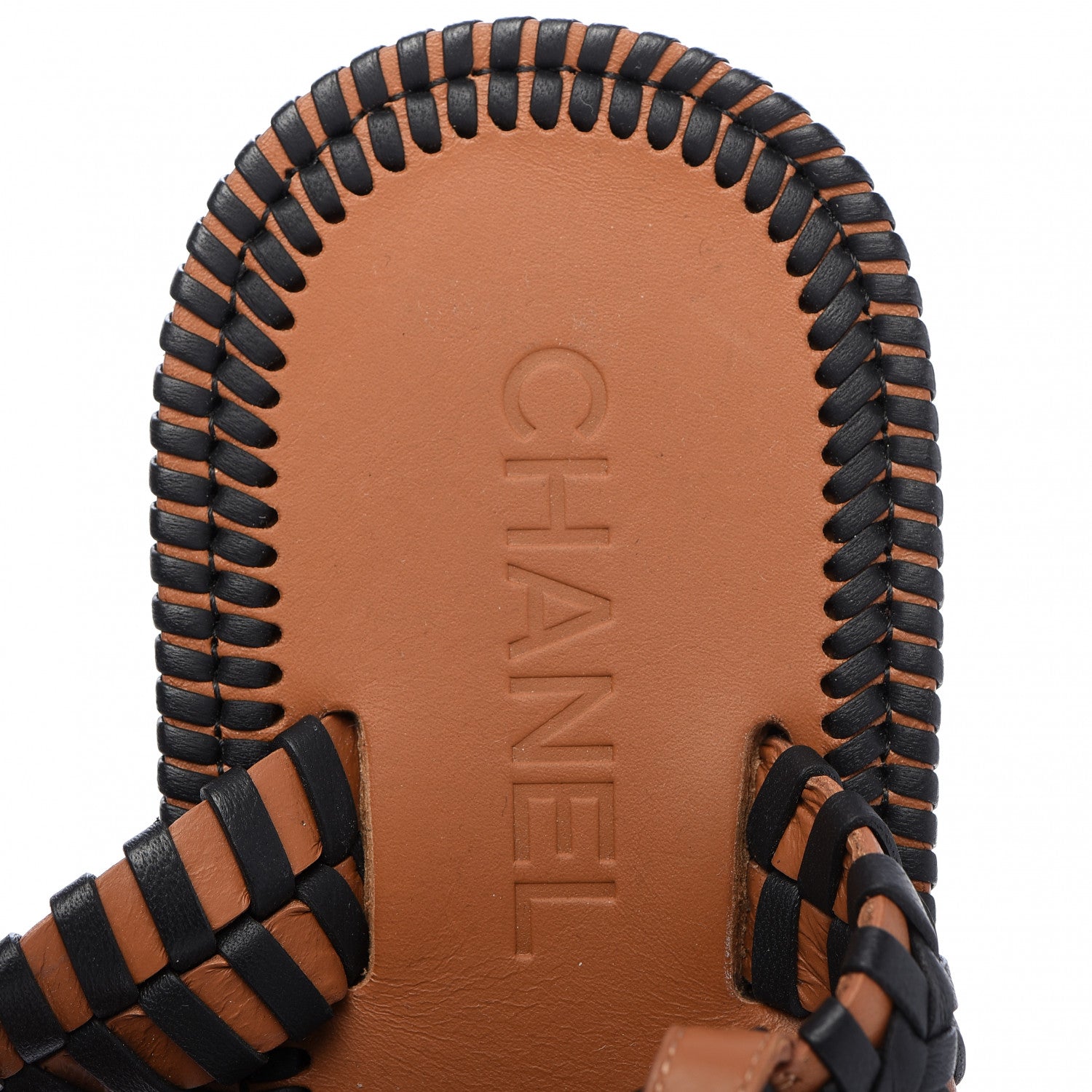 Chanel Lambskin Calfskin Braided Thong Sandals Black Brown 7 of 7