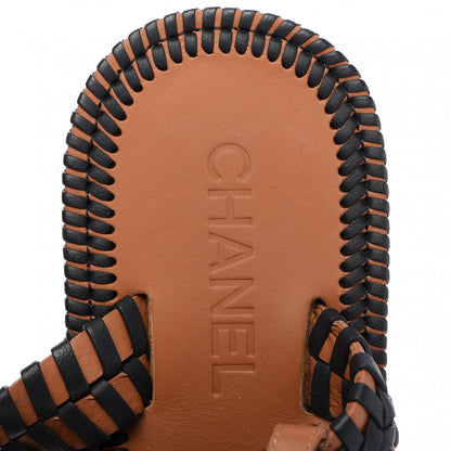 Chanel Lambskin Calfskin Braided Thong Sandals Black Brown 7 of 7