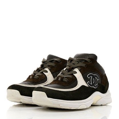 Chanel Fabric Calfskin Suede CC Womens Sneakers 36.5 Dark Green 3 of 8