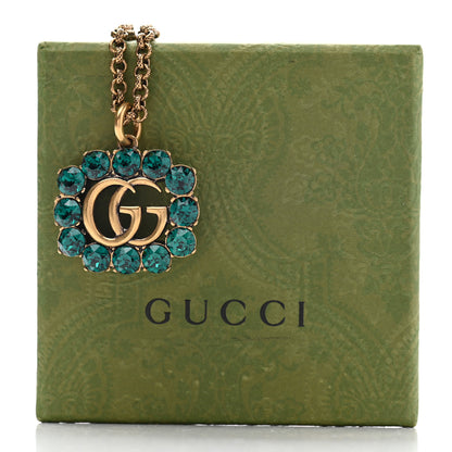 Gucci Crystal Embellished Double G Necklace Aged Gold Green 8 of 8