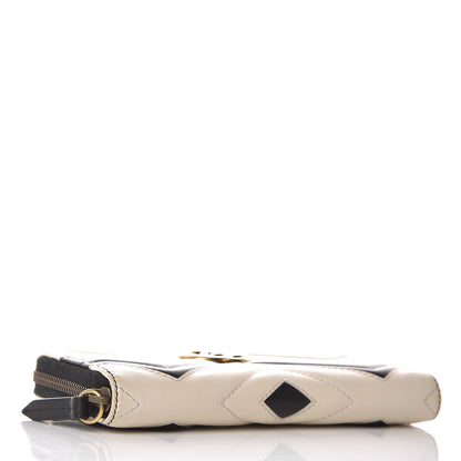 Gucci Calfskin Matelasse GG Marmont Zip Around Wallet Black White 4 of 10