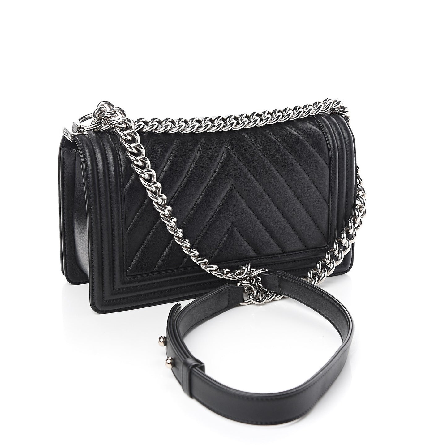 Calfskin Chevron Quilted Medium Boy Flap Black