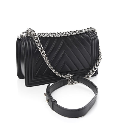 Chanel Calfskin Chevron Quilted Medium Boy Flap Black 2 of 10
