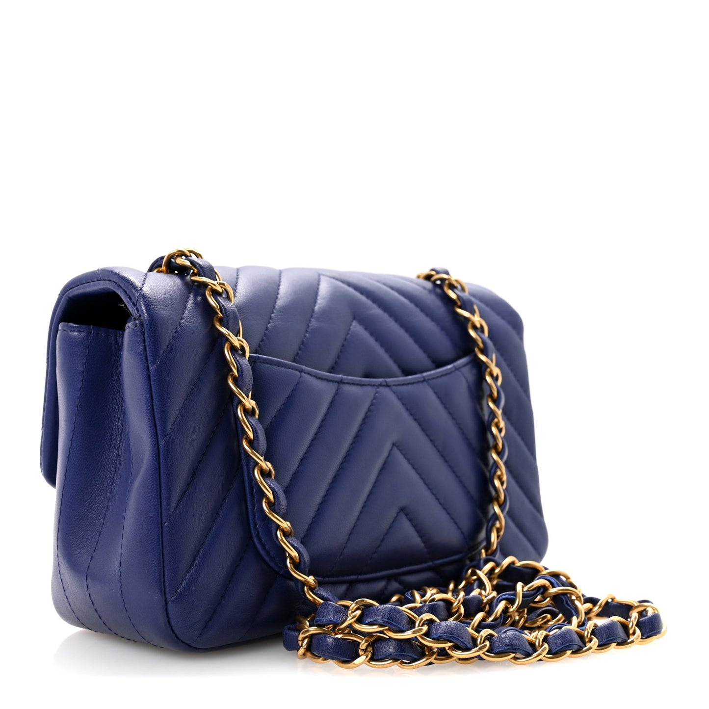Lambskin Chevron Quilted Mini Rectangular Flap Blue