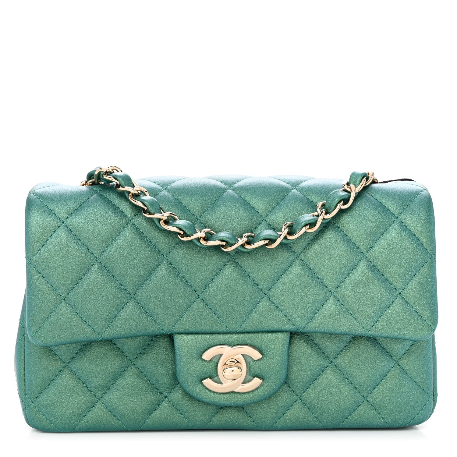Chanel Iridescent Calfskin Quilted Mini Rectangular Flap Green 1 of 11