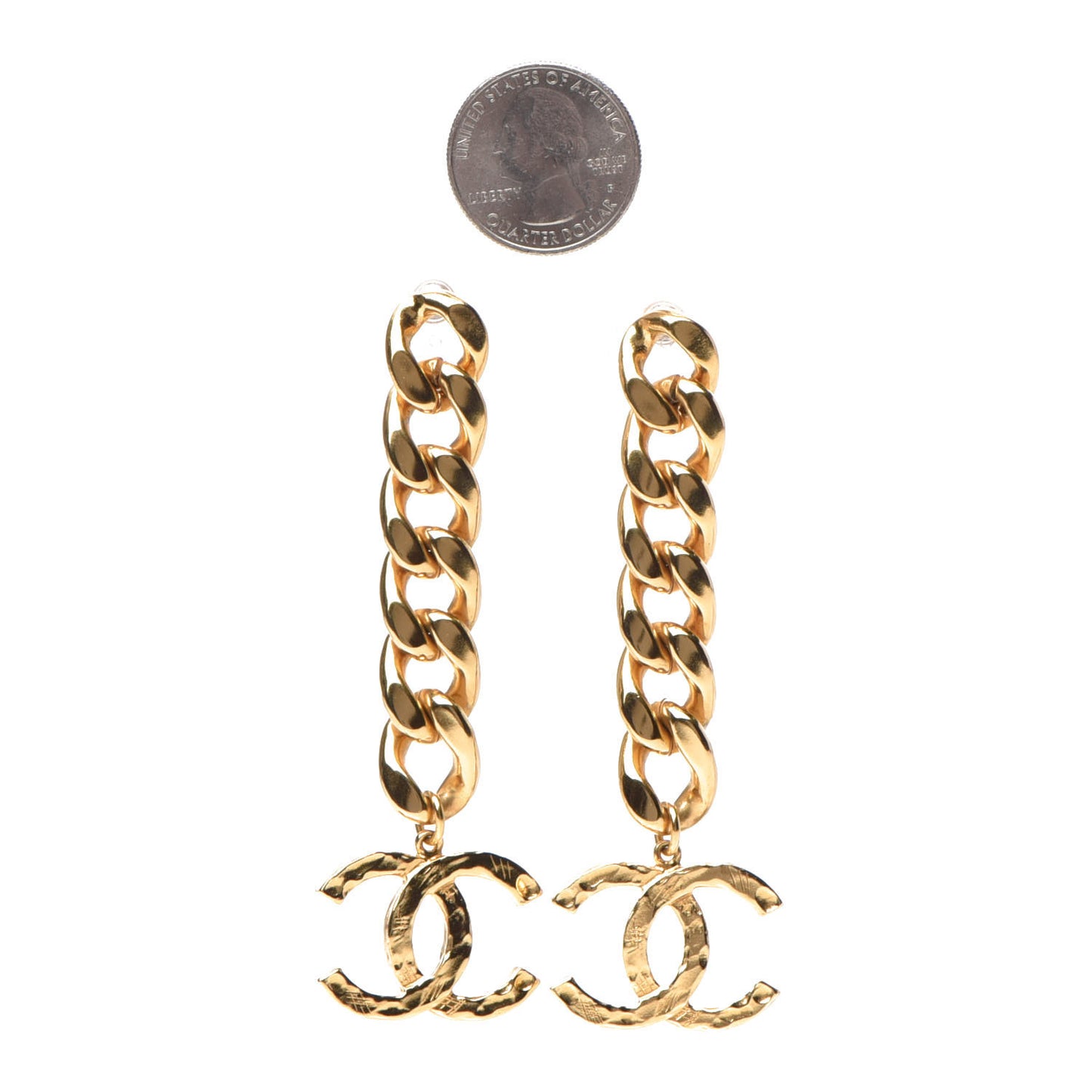 Metal CC Pick Drop Earrings Gold