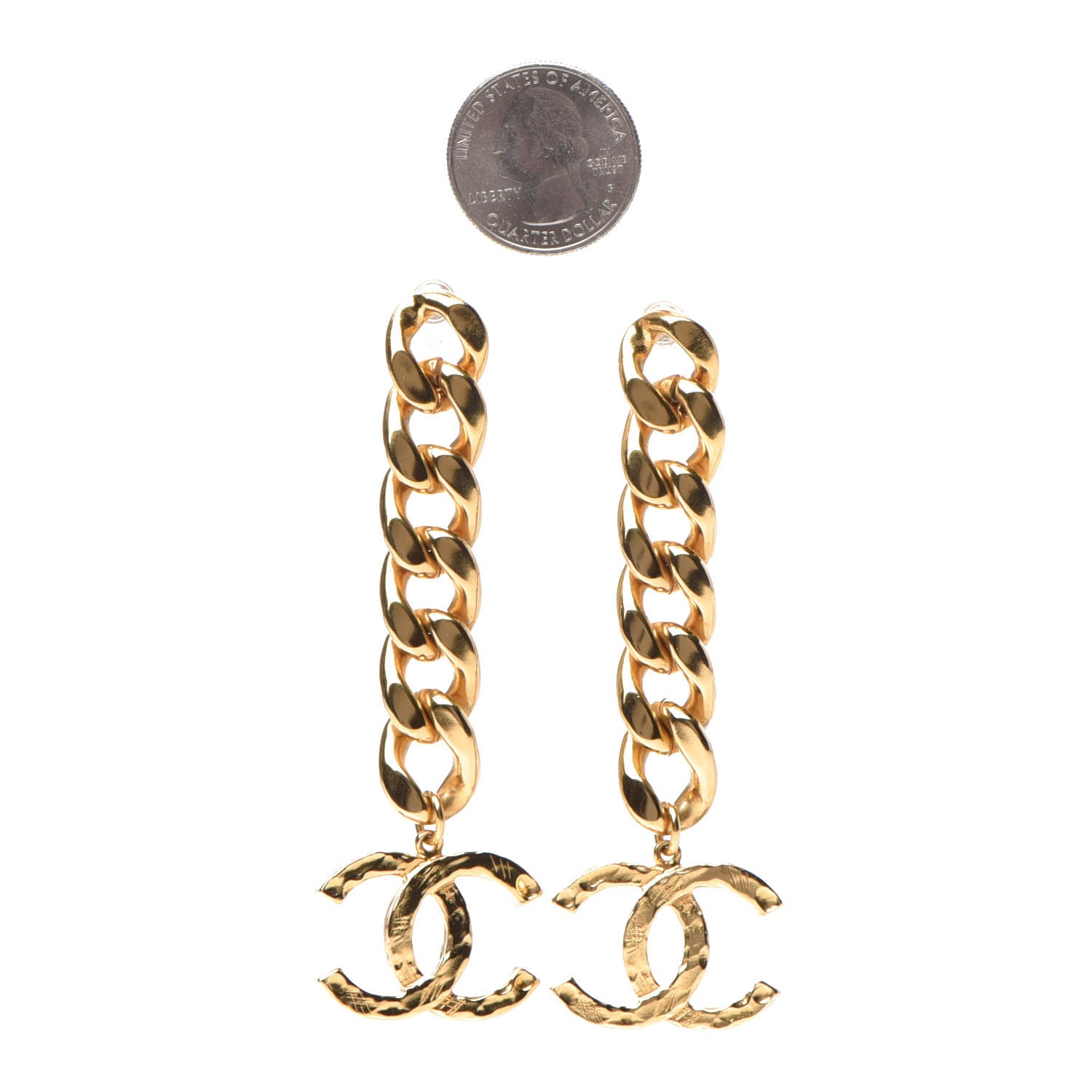 Chanel Metal CC Pick Drop Earrings Gold 2 of 5