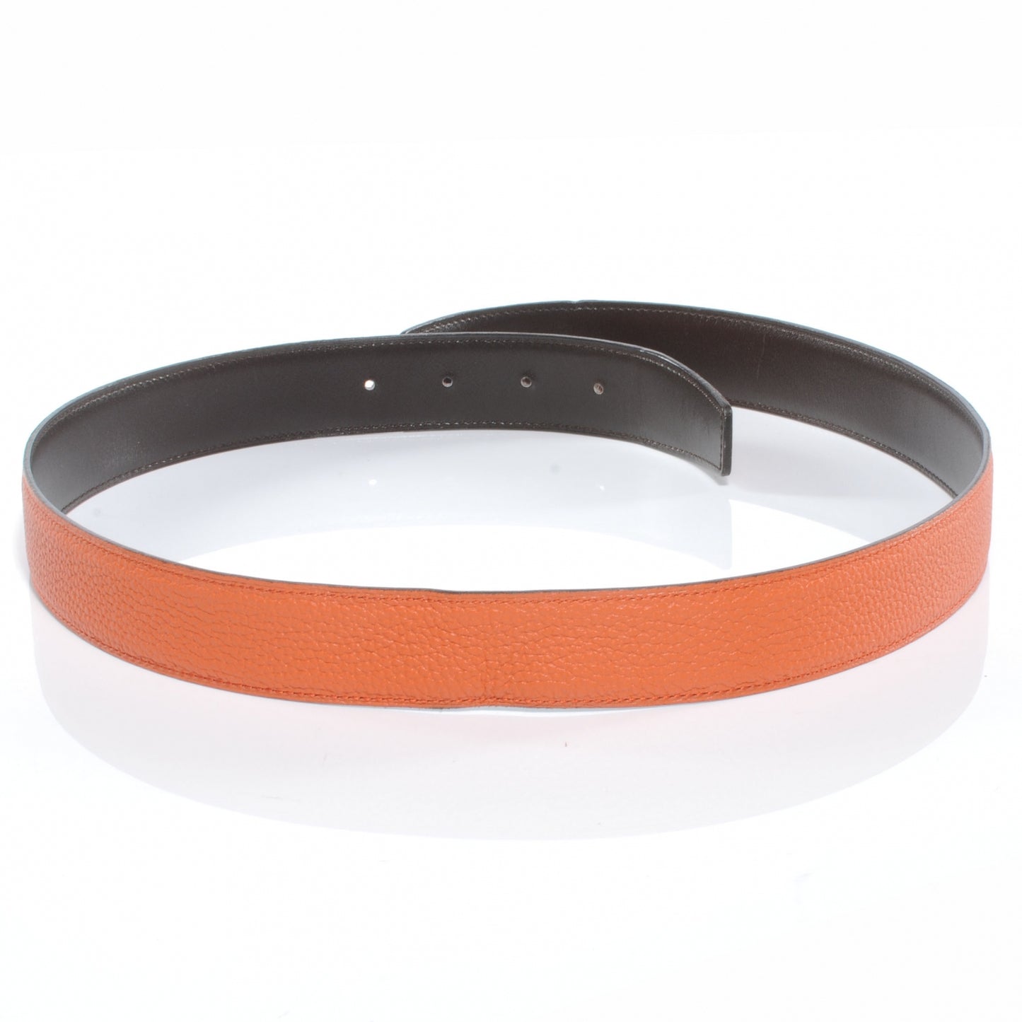 Box Clemence Reversible Belt Strap 85 Orange Chocolate