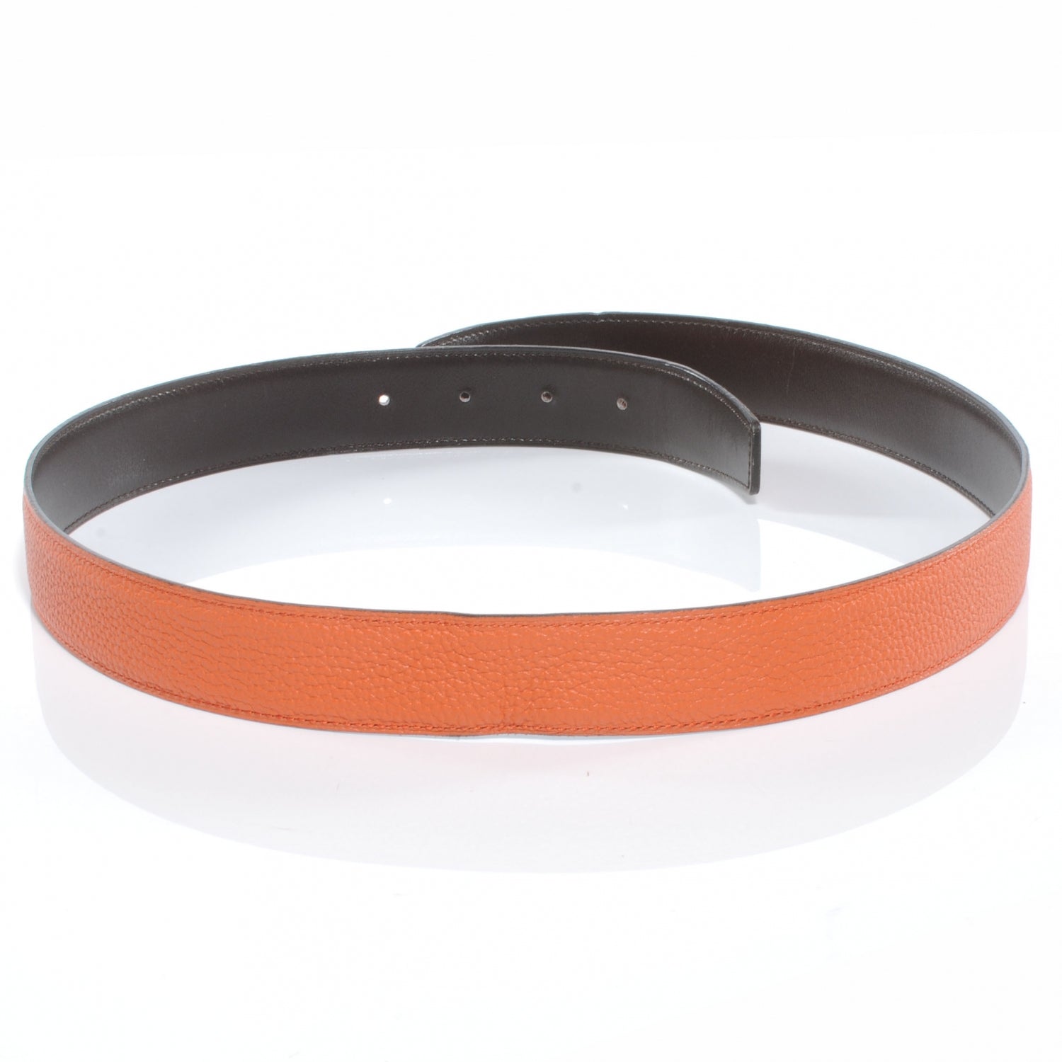 Hermes Box Clemence Reversible Belt Strap 85 Orange Chocolate 4 of 4