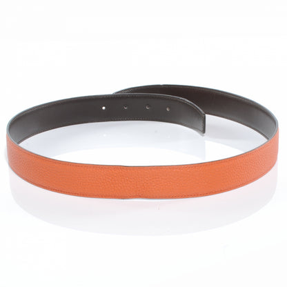 Hermes Box Clemence Reversible Belt Strap 85 Orange Chocolate 4 of 4