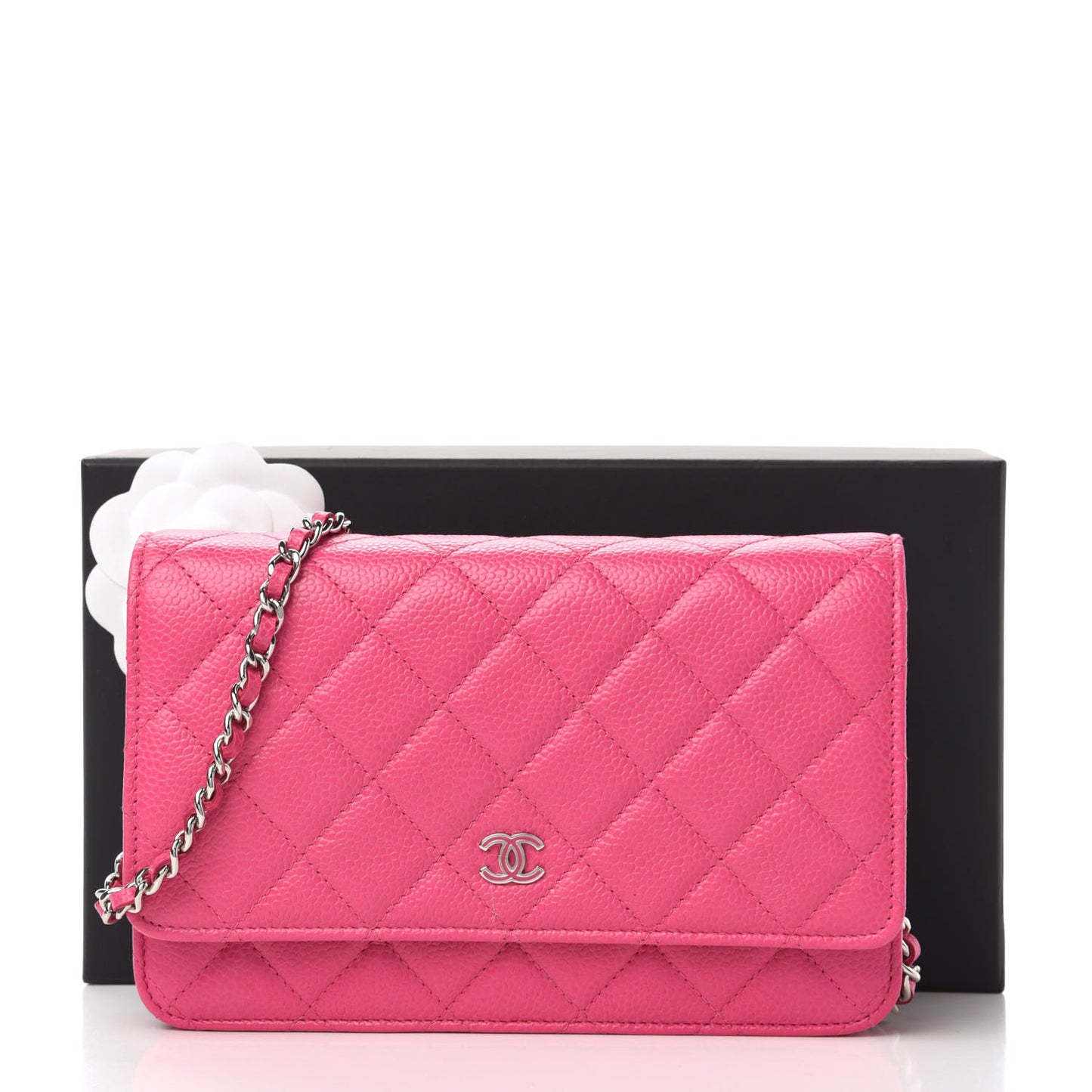 Caviar Quilted Wallet on Chain WOC Pink