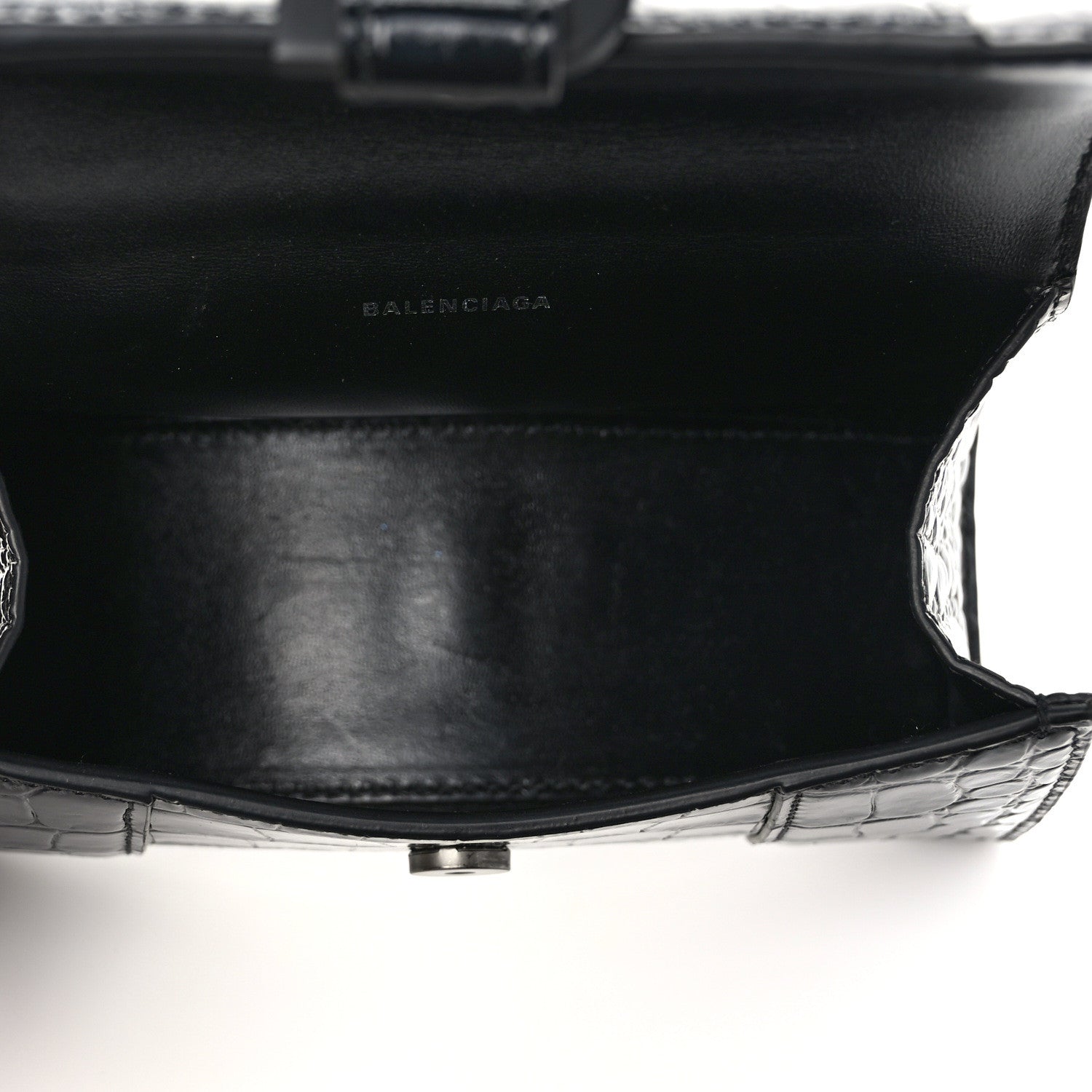 Balenciaga Shiny Calfskin Monochrome Crocodile Embossed Hourglass Top Handle Bag XS Black 5 of 8