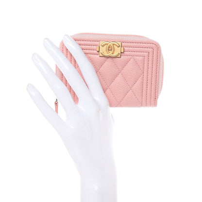 Chanel Caviar Quilted Boy Zip Around Coin Purse Wallet Light Pink 2 of 8