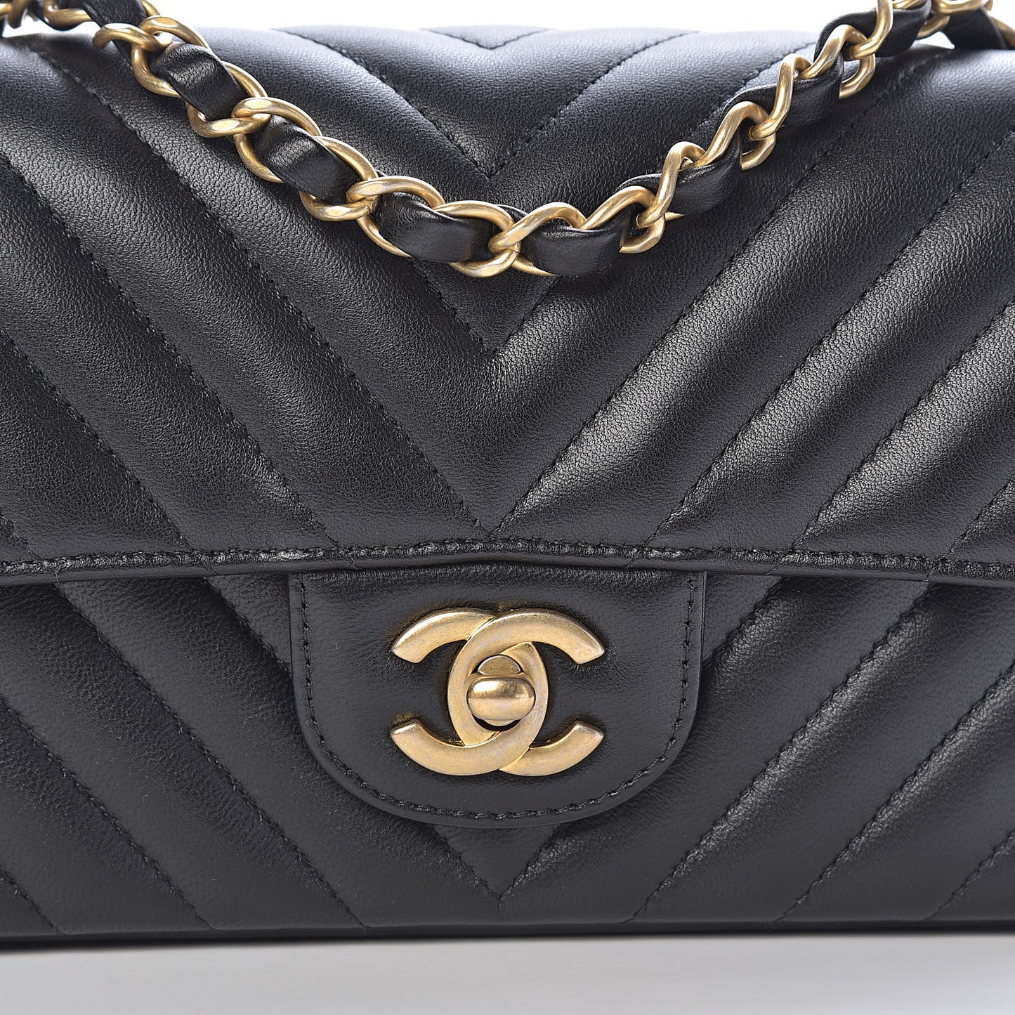 Lambskin Chevron Quilted Mini Rectangular Flap Black