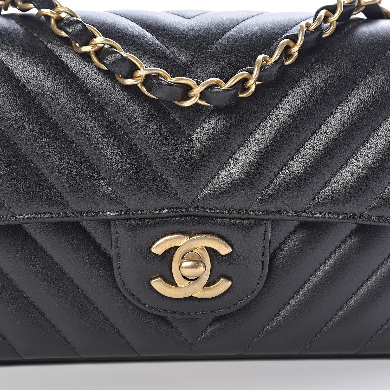 Chanel Lambskin Chevron Quilted Mini Rectangular Flap Black 13 of 14