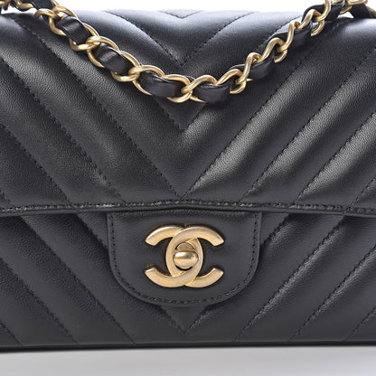 Chanel Lambskin Chevron Quilted Mini Rectangular Flap Black 13 of 14