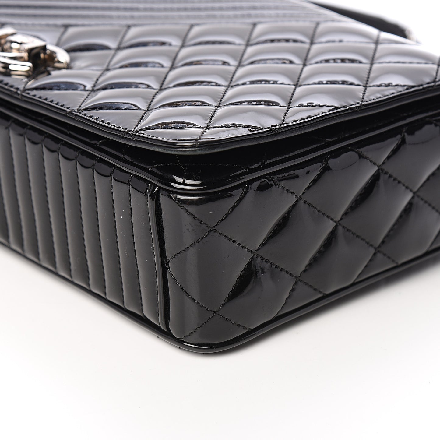 Iridescent Patent Quilted Medium Coco Boy Flap Black