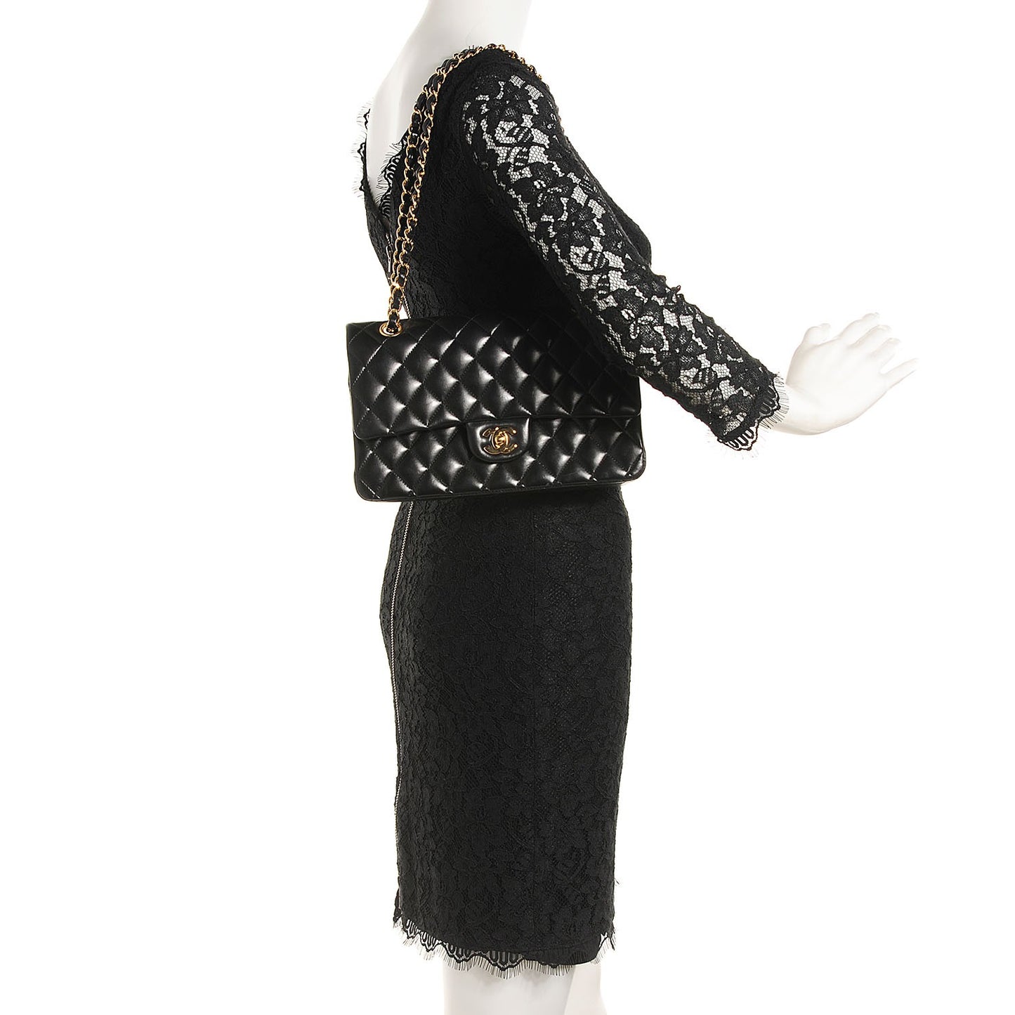 Lambskin Quilted Medium Double Flap Black