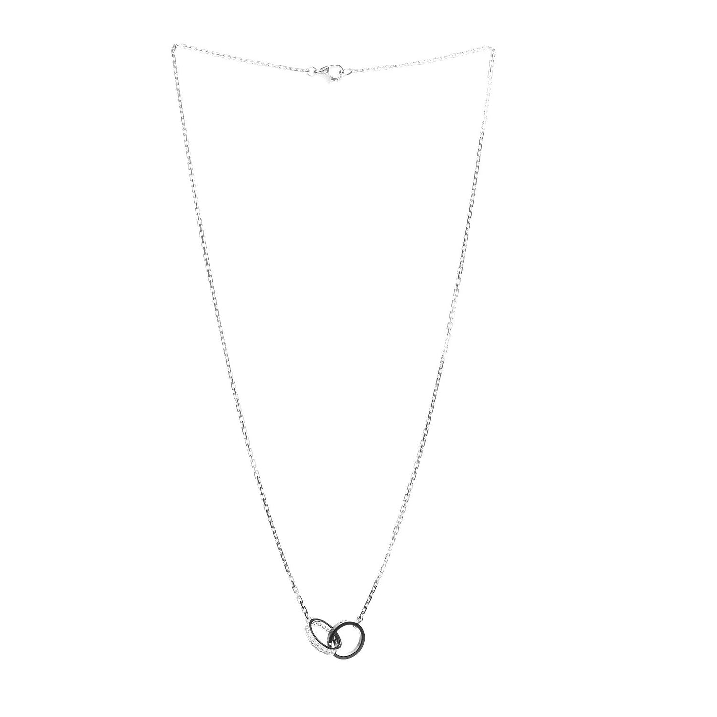 18K White Gold Black Ceramic Diamond Interlocking LOVE Necklace