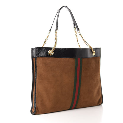 Gucci Suede Patent Large Rajah Chain Tote Nocciola Black 3 of 11