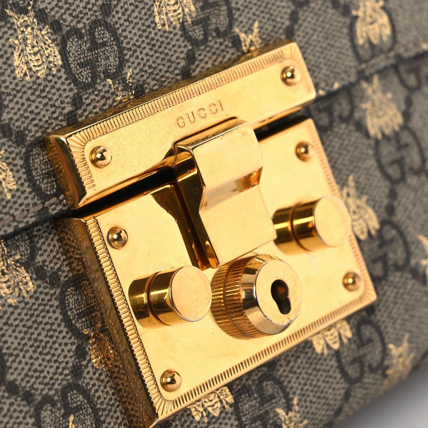 GG Supreme Monogram Bees Small Padlock Shoulder Bag Black
