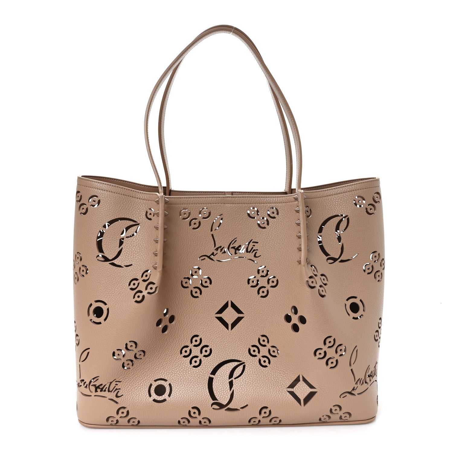Christian Louboutin Calfskin Perforated Loubinthesky Large Cabarock Spikes Tote Roca 1 of 9